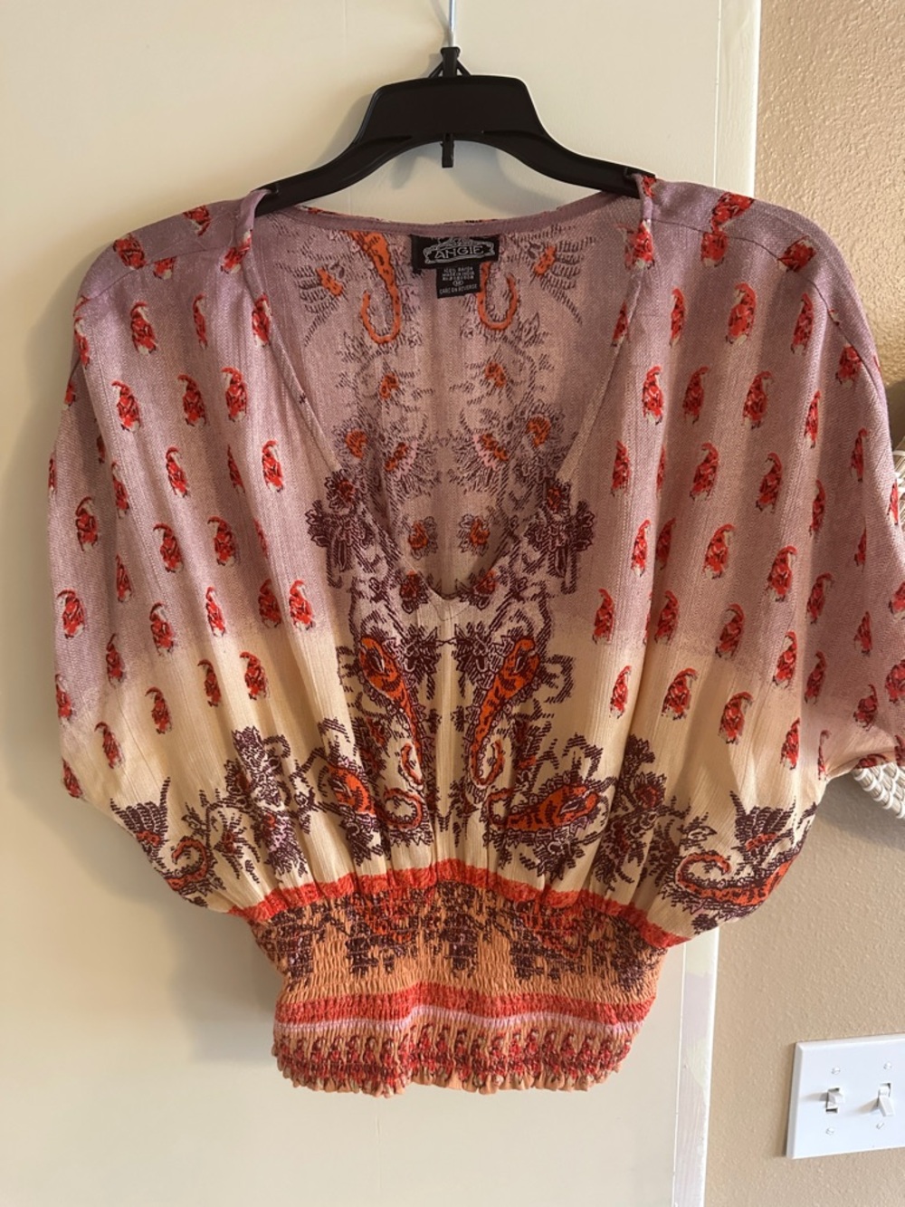 (SOLD)  Angie Lavender Cream Orange Patterned Smocked Waist Tank Top